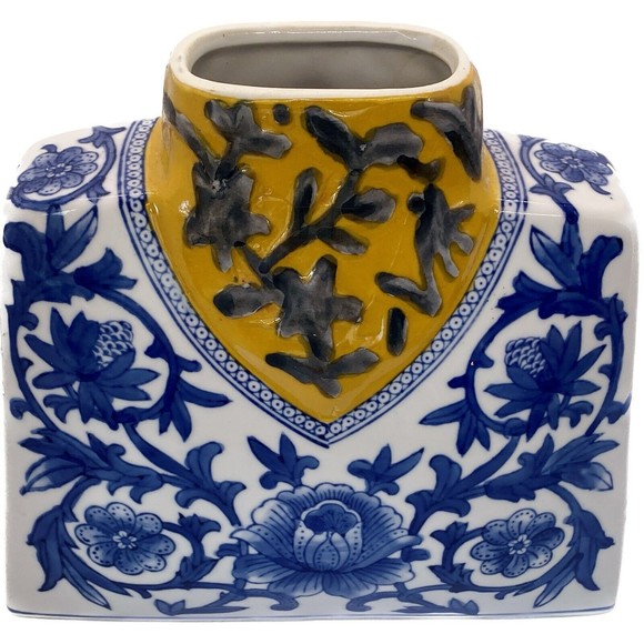 Chinese Yellow Blue Floral Glaze Vase 8" Vintage EXC CONDITION It/425 - Picture 3 of 5
